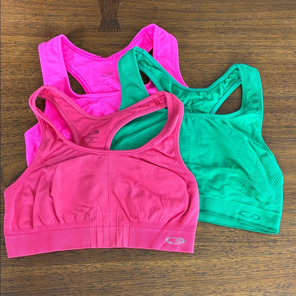 Champion (3) Medium  Sports Bras (pink, green, red)